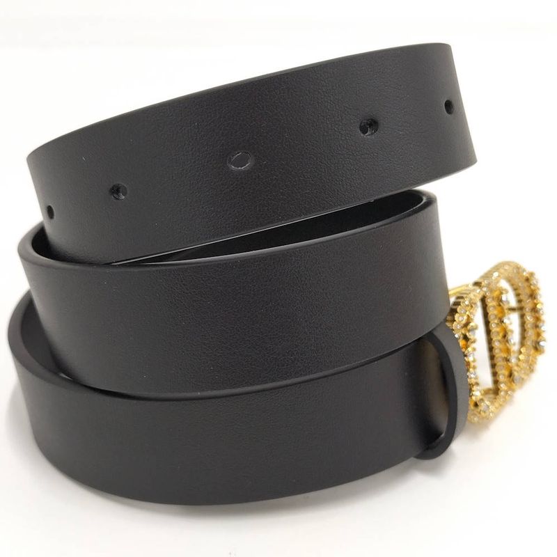 Dior Belt Logo Line Stone Leather Black List 75