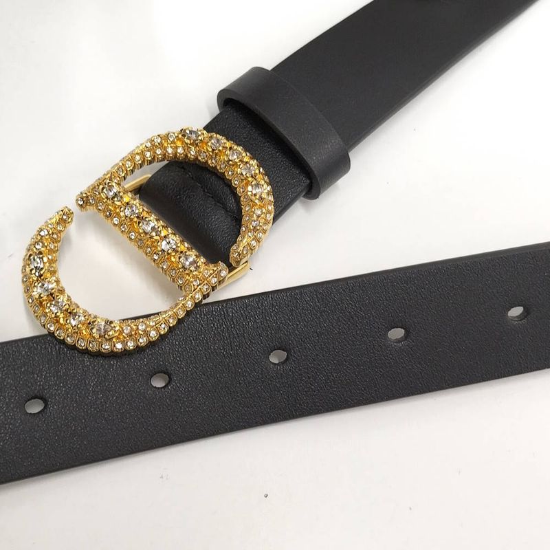 Dior Belt Logo Line Stone Leather Black List 75