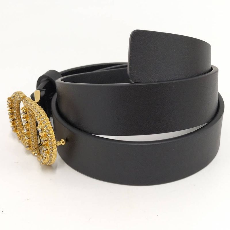 Dior Belt Logo Line Stone Leather Black List 75