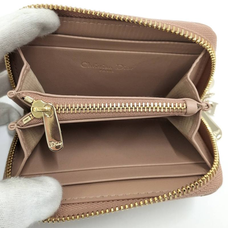Dior Lady Mini Wallet Cannage Beige Pink