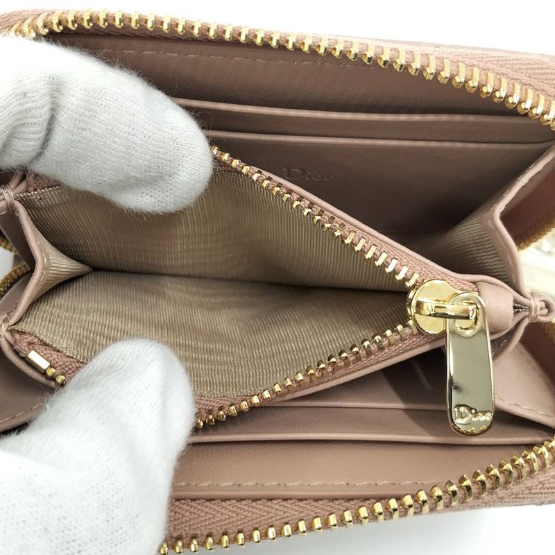Dior Lady Mini Wallet Cannage Beige Pink
