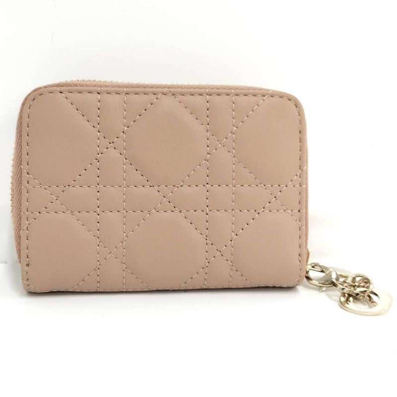 Dior Lady Mini Wallet Cannage Beige Pink