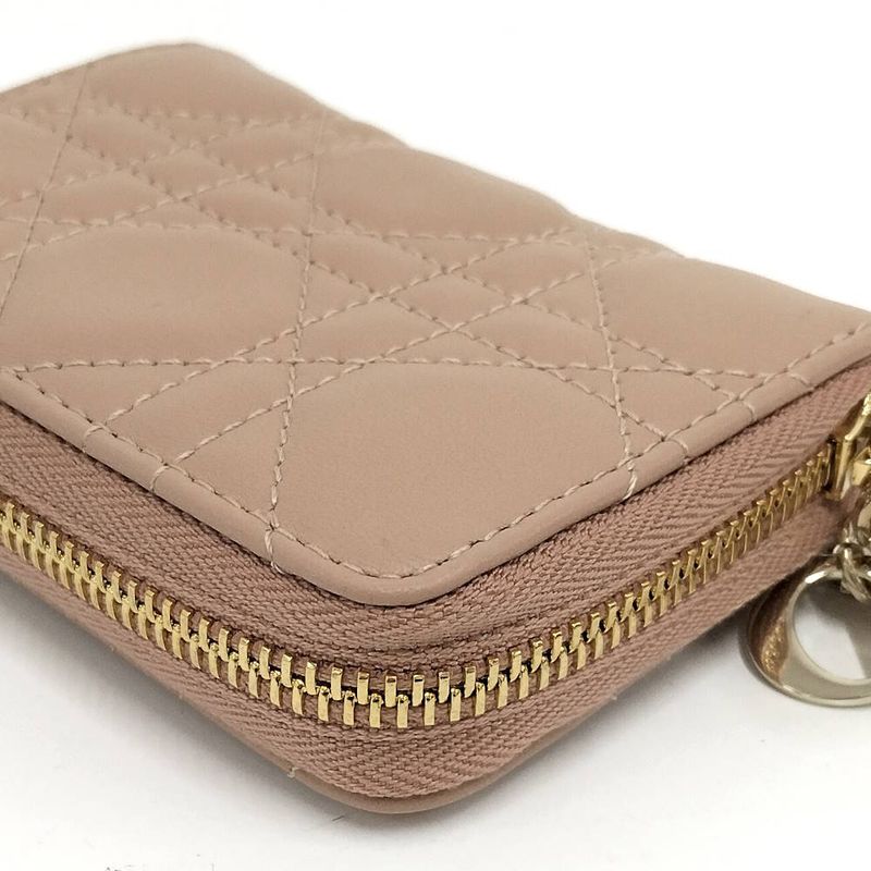 Dior Lady Mini Wallet Cannage Beige Pink