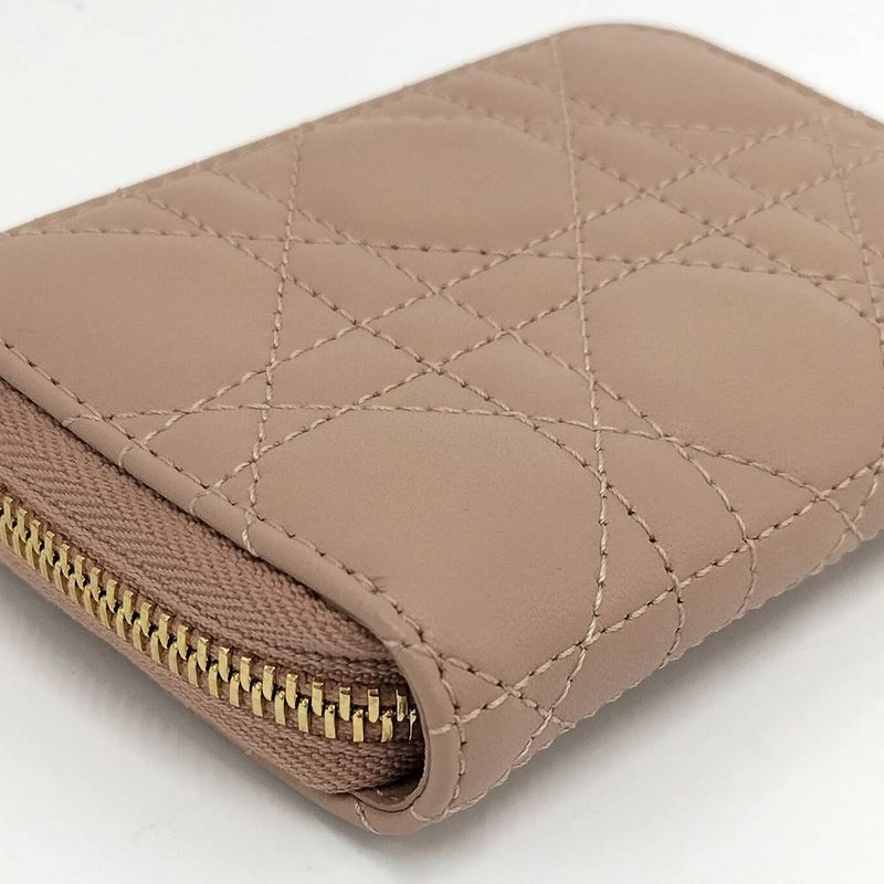Dior Lady Mini Wallet Cannage Beige Pink
