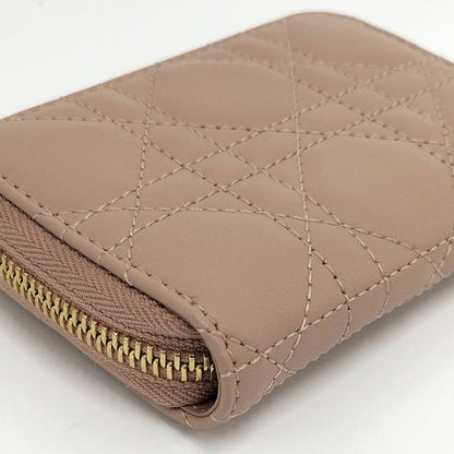 Dior Lady Mini Wallet Cannage Beige Pink