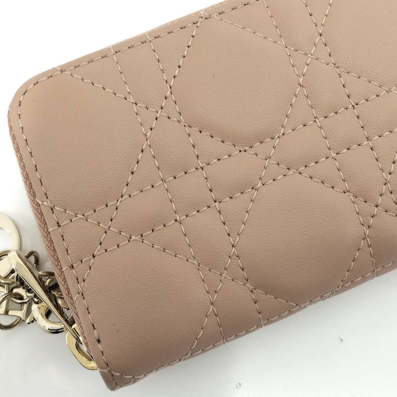 Dior Lady Mini Wallet Cannage Beige Pink