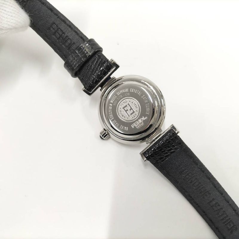 Fendi Watch Quartz Black Leather White Shell Dial