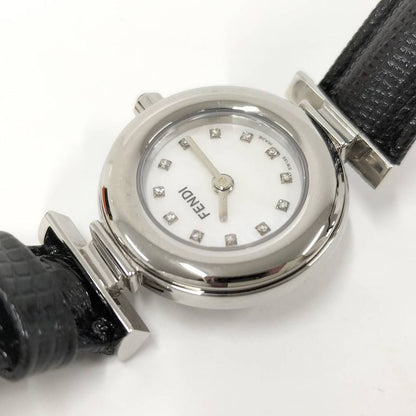 Fendi Watch Quartz Black Leather White Shell Dial