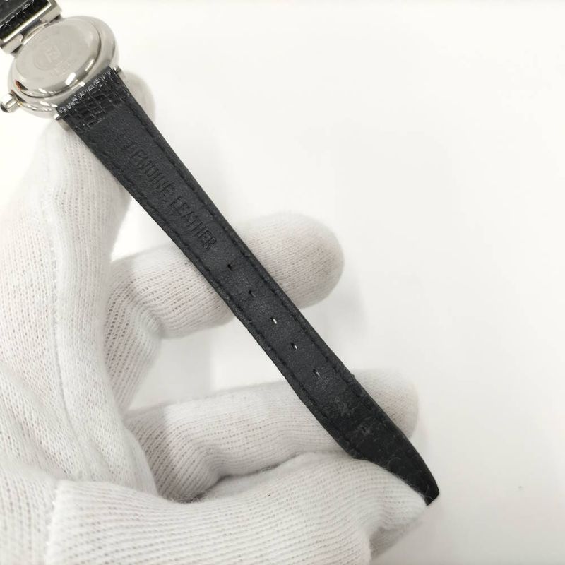 Fendi Watch Quartz Black Leather White Shell Dial