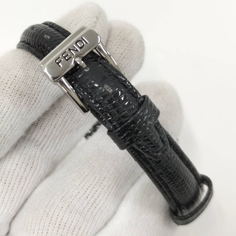 Fendi Watch Quartz Black Leather White Shell Dial