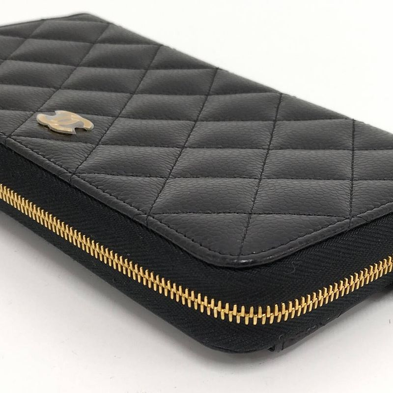 Chanel Zip Around Wallet Caviar Leather Black