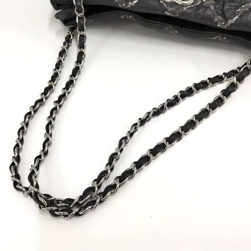 Chanel Chain Shoulder Bag Paris Bizan Quilted Nylon Black