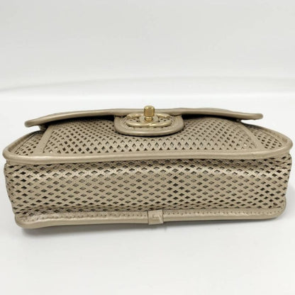 Chanel CC Logo Double Chain Shoulder Bag Leather Mesh Gold