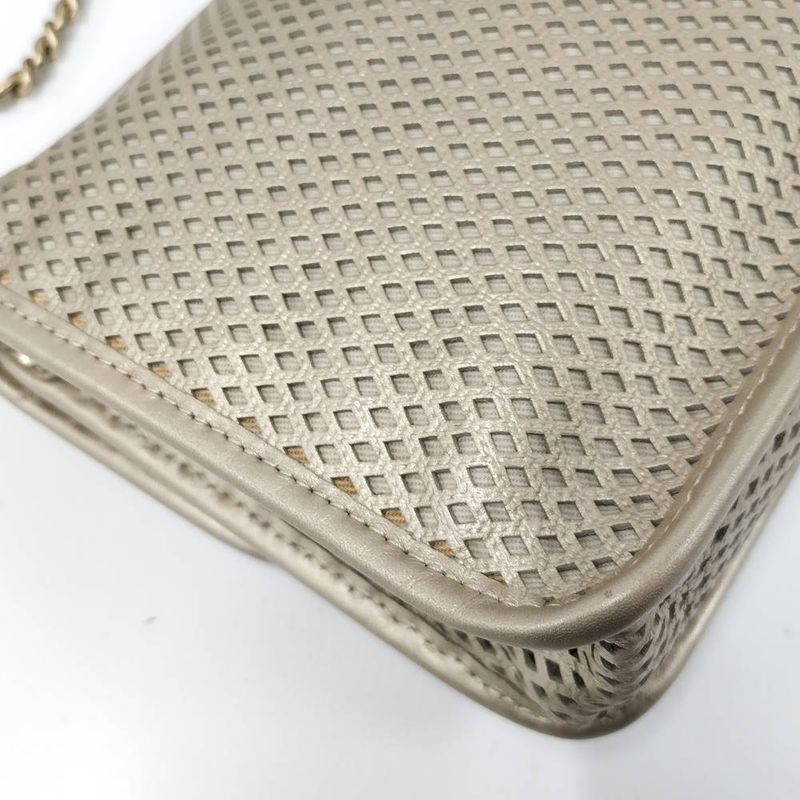 Chanel CC Logo Double Chain Shoulder Bag Leather Mesh Gold
