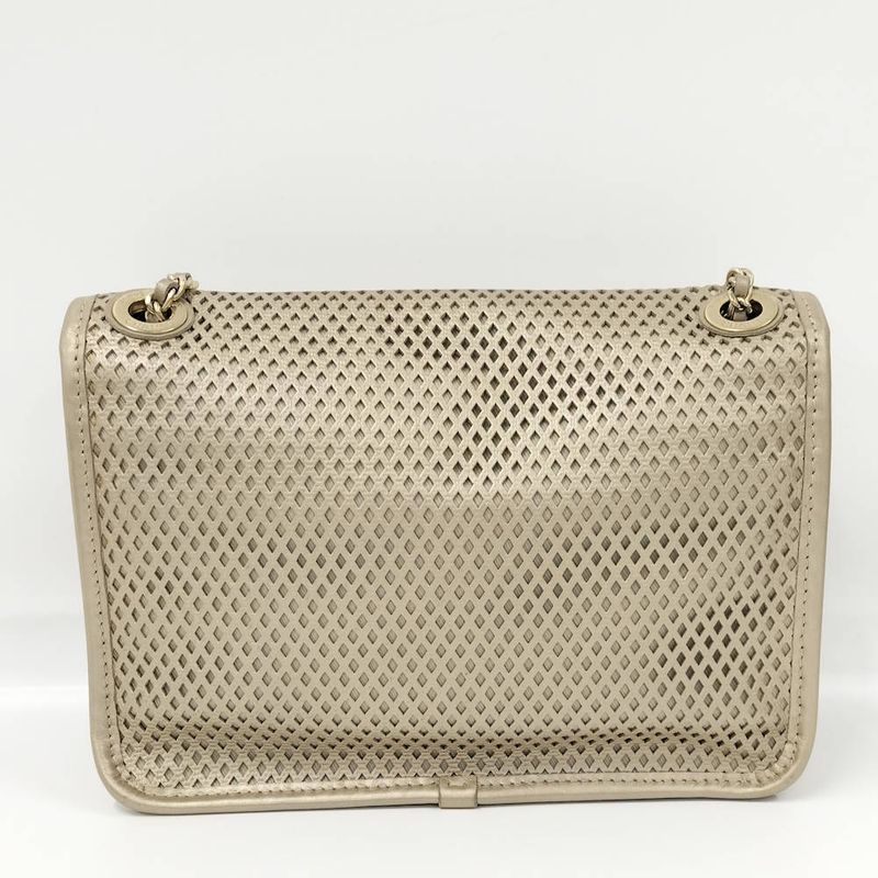 Chanel CC Logo Double Chain Shoulder Bag Leather Mesh Gold