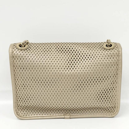 Chanel CC Logo Double Chain Shoulder Bag Leather Mesh Gold