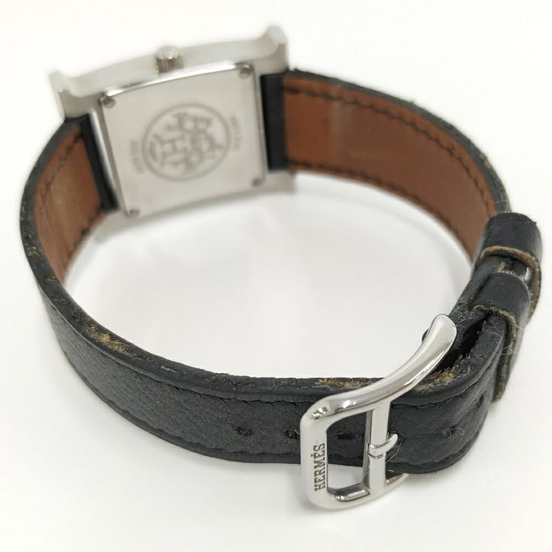 Hermes Watch Quartz SS Leather Silver Black Gray Dial