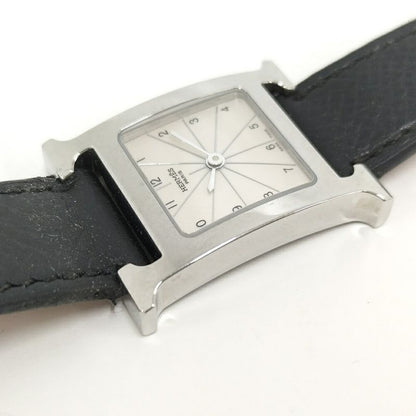 Hermes Watch Quartz SS Leather Silver Black Gray Dial