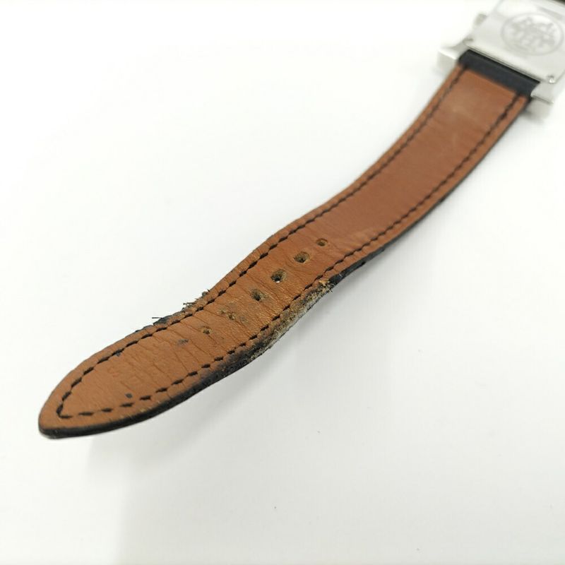 Hermes Watch Quartz SS Leather Silver Black Gray Dial