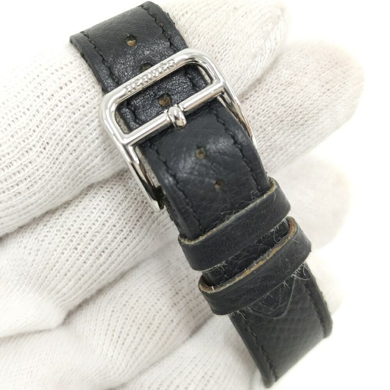 Hermes Watch Quartz SS Leather Silver Black Gray Dial