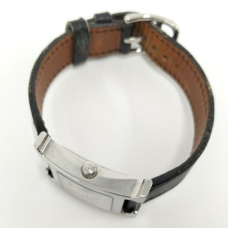 Hermes Watch Quartz SS Leather Silver Black Gray Dial