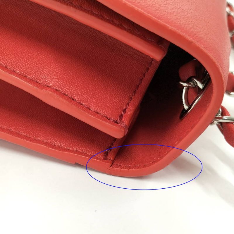 Chanel Chain Shoulder Bag CC Logo Quilted Leather Red