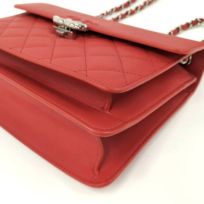 Chanel Chain Shoulder Bag CC Logo Quilted Leather Red