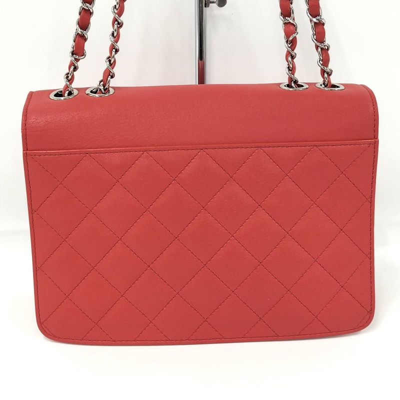 Chanel Chain Shoulder Bag CC Logo Quilted Leather Red