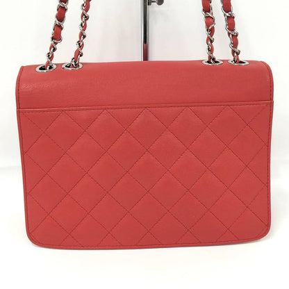 Chanel Chain Shoulder Bag CC Logo Quilted Leather Red