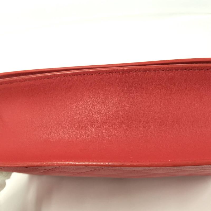 Chanel Chain Shoulder Bag CC Logo Quilted Leather Red