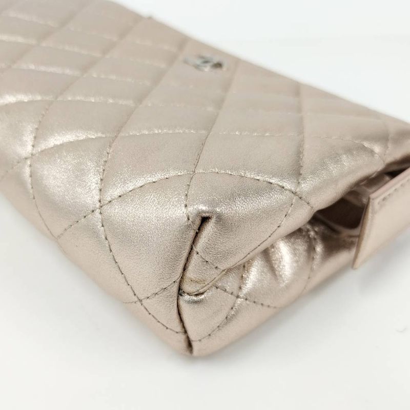 Chanel Quilted Cosmetic Pouch Metallic CC Logo Lambskin Pink