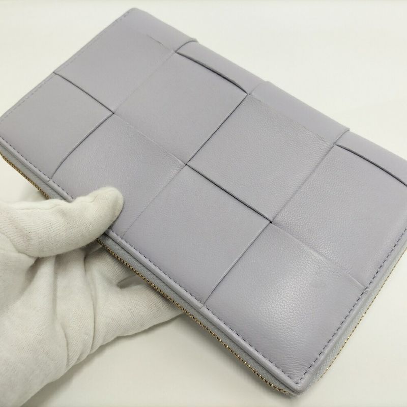 Bottega Veneta Zip Around Wallet Maxi Intrecciato Leather Purple