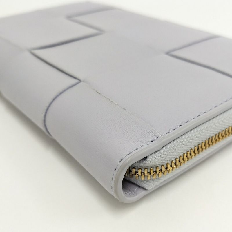 Bottega Veneta Zip Around Wallet Maxi Intrecciato Leather Purple