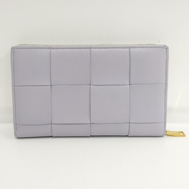 Bottega Veneta Zip Around Wallet Maxi Intrecciato Leather Purple