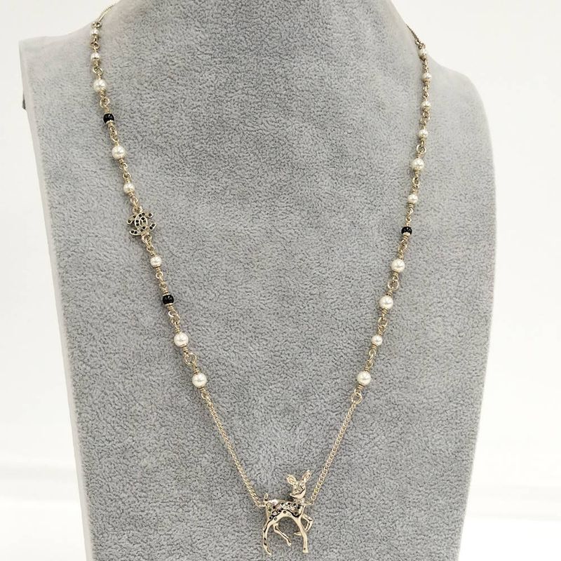 Chanel Long Necklace CC Logo Bambi Plated Gold