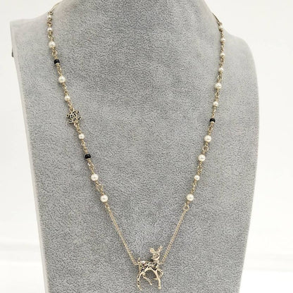 Chanel Long Necklace CC Logo Bambi Plated Gold