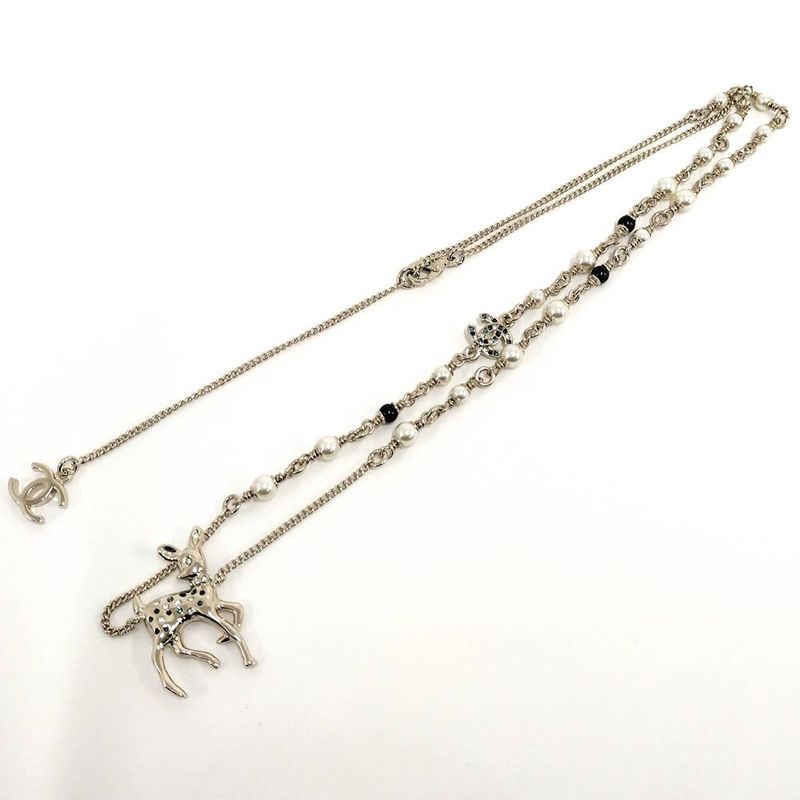 Chanel Long Necklace CC Logo Bambi Plated Gold