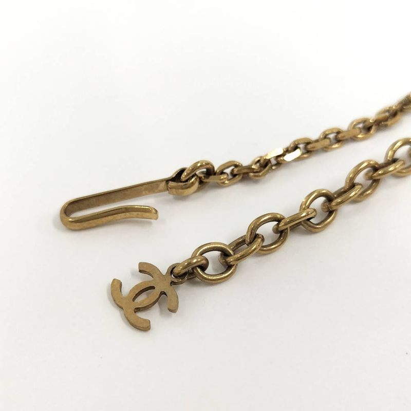 Chanel Necklace Square Plate CC Logo Black Gold Plated