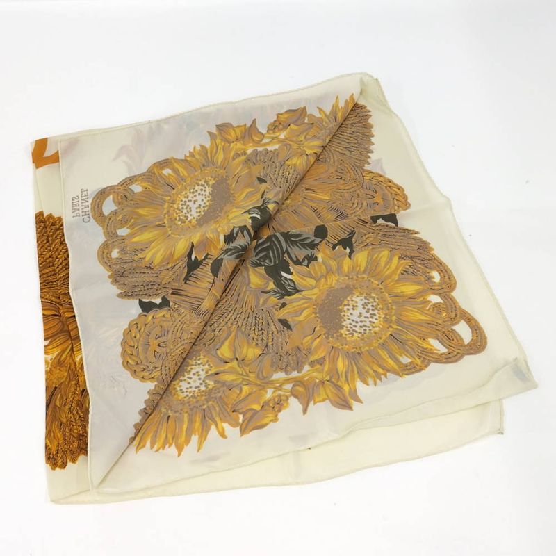 Chanel Scarf Large Sunflower CC Logo Silk