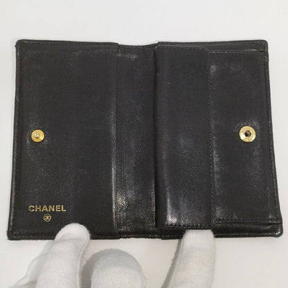 Chanel Coin Case Card Bicolor Satin Leather Black