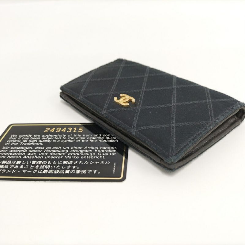 Chanel Coin Case Card Bicolor Satin Leather Black