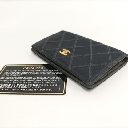 Chanel Coin Case Card Bicolor Satin Leather Black