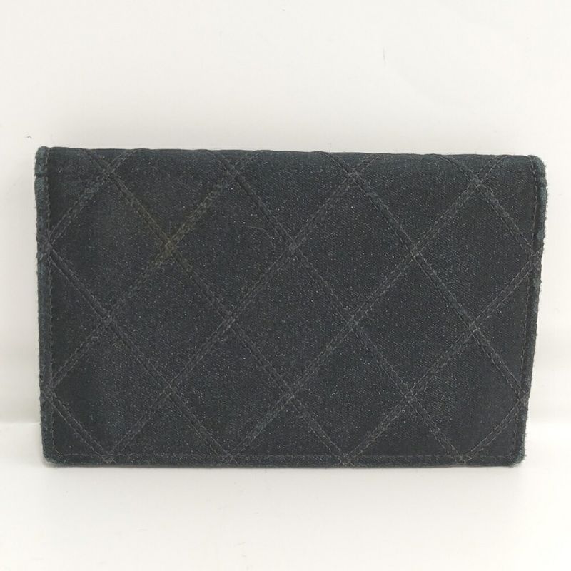 Chanel Coin Case Card Bicolor Satin Leather Black