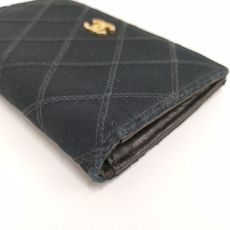 Chanel Coin Case Card Bicolor Satin Leather Black