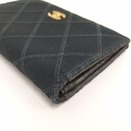 Chanel Coin Case Card Bicolor Satin Leather Black