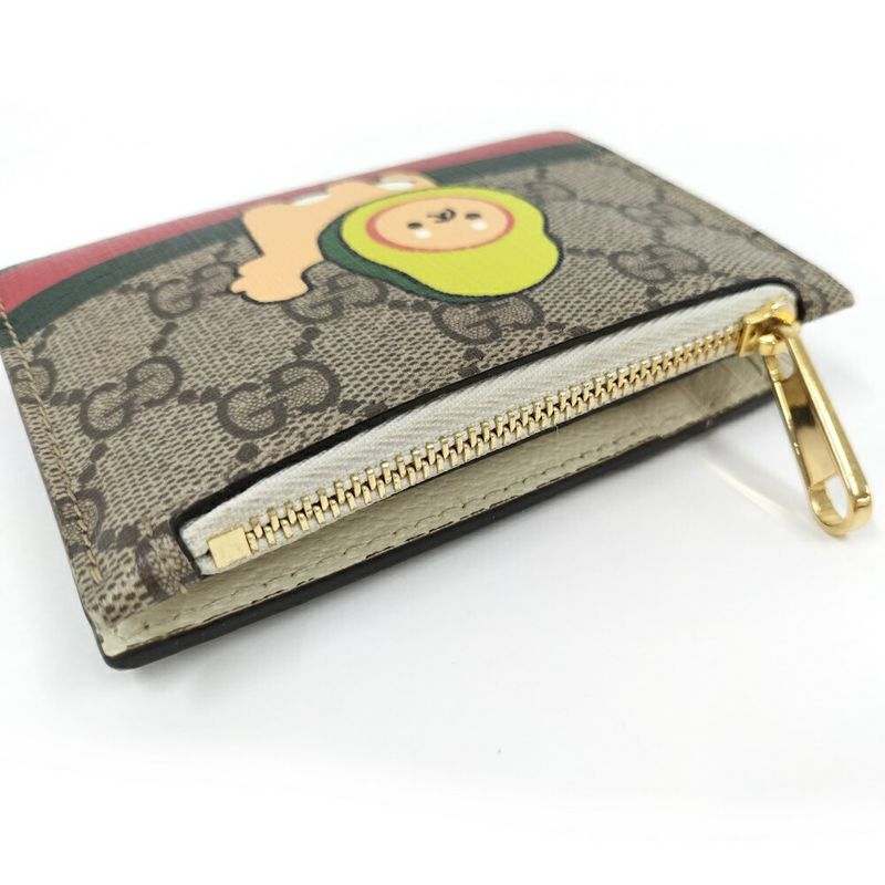Gucci Compact Wallet Coating Animal Print Beige