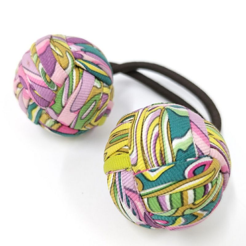 Hermes Hair Tie Scrunchie Pom Cloth Multicolor