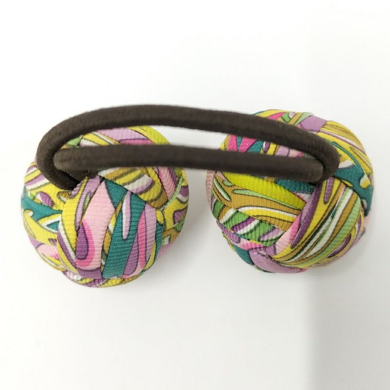 Hermes Hair Tie Scrunchie Pom Cloth Multicolor