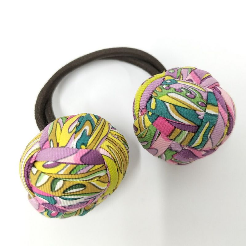 Hermes Hair Tie Scrunchie Pom Cloth Multicolor