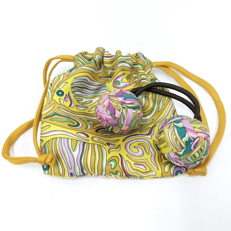 Hermes Hair Tie Scrunchie Pom Cloth Multicolor